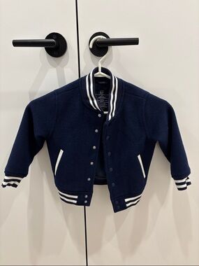 GAP Navy and White Kids Bomber Varsity Jacket
